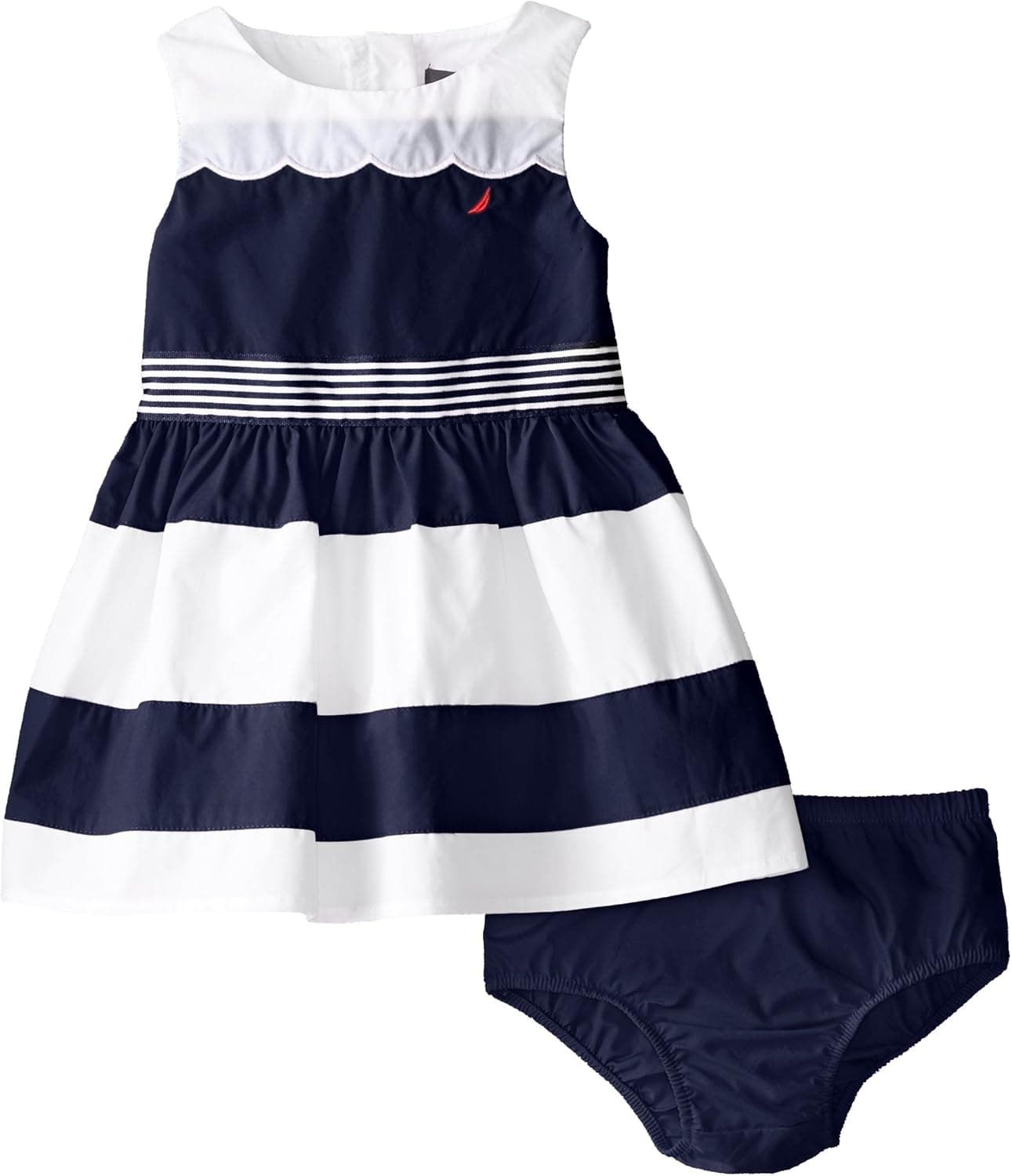 Nautica Girls' Color Block Scallop Poplin Dress