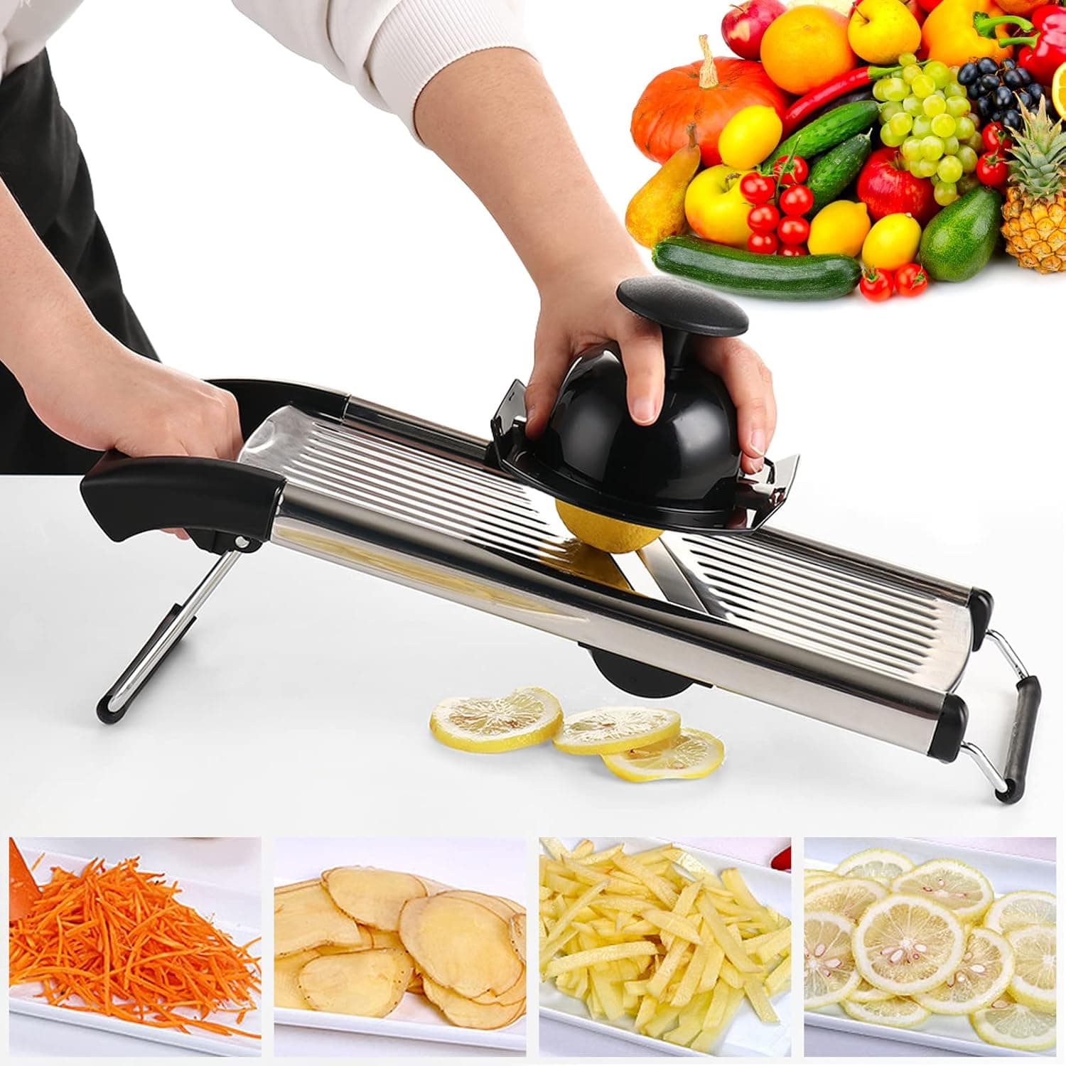 Mandoline Slicer for Kitchen,Adjustable Stainless Steel Blade Mandoline Vegetable Slicer / French Fry Slicer,Food Slicer with Peeler & Anti-cut Gloves