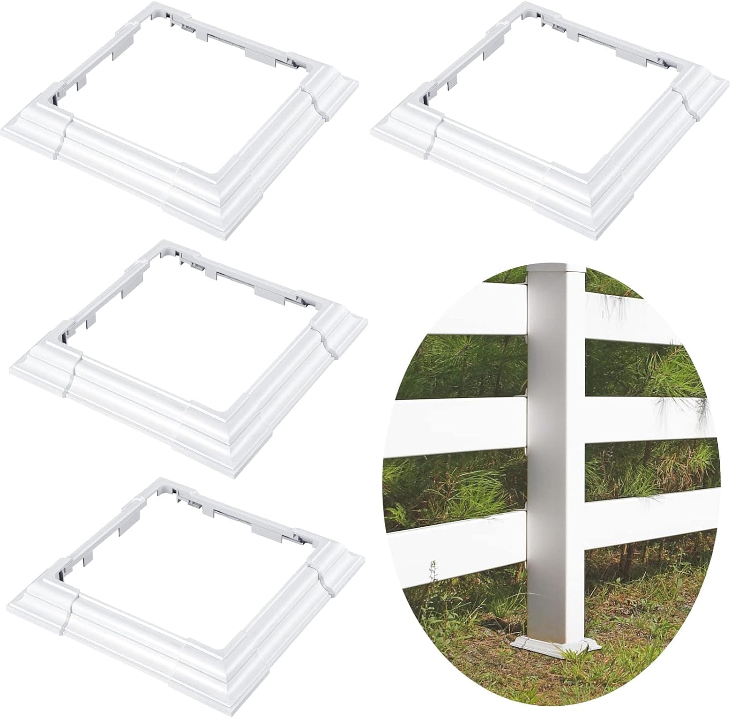 Juexica Vinyl Post Skirt White Vinyl Post Trim Square Column Wraps for Porch Deck Post Base PVC Post Sleeve for 3 to 6 Inch Wood