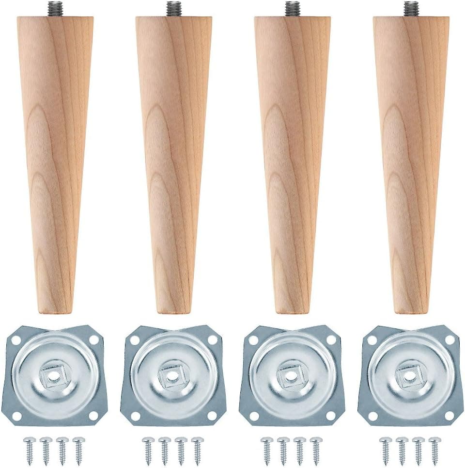 BurakBrand 6" Mid-Century Modern Furniture Feet & Angled Mounting Plates, Unfinished Cherry, Set of 4