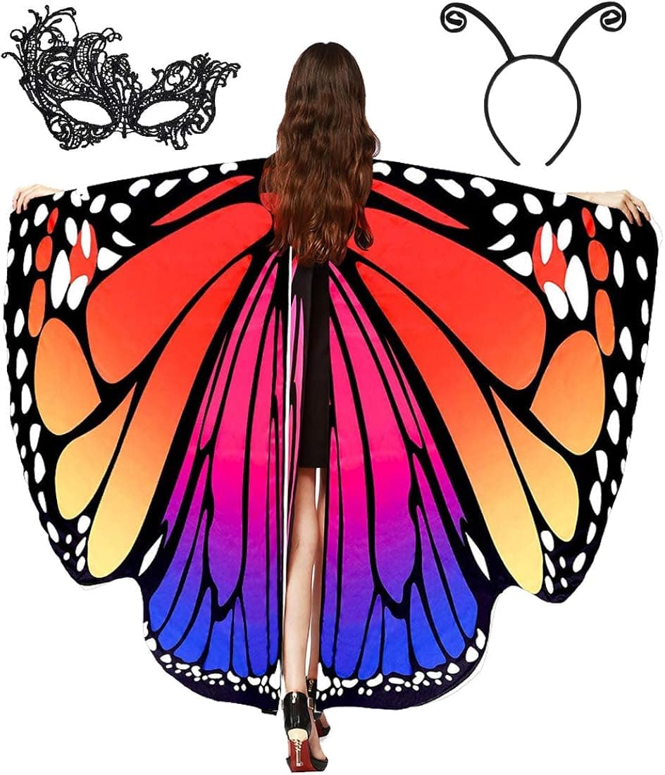 Butterfly for Women, Butterfly Shawl Fairy Ladies Cape Nymph Pixie Costume Accessory (Orange)