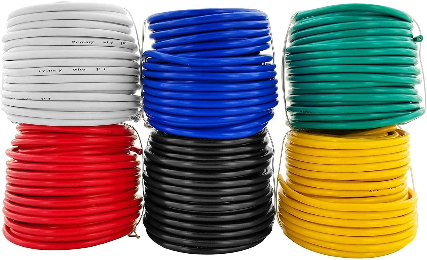 GS Power 14 Gauge 6 Color Combo Automotive Low Voltage Primary Wire 50 ft Roll (300 ft Total) for General Purpose Car Stereo Audio Amplifier Remote 12V Trailer Harness Hookup Wiring