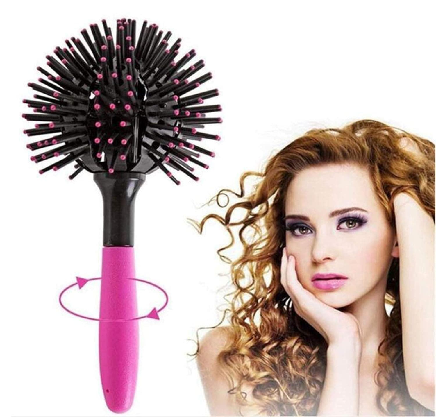 CLINV 3D Bomb Curl Hair Brush 360 deg Styling Salon Round Hair Curling Hair Brush No Heating Hair Curler Comb, 3D Spherical Shape Hair Brush for Women (A)