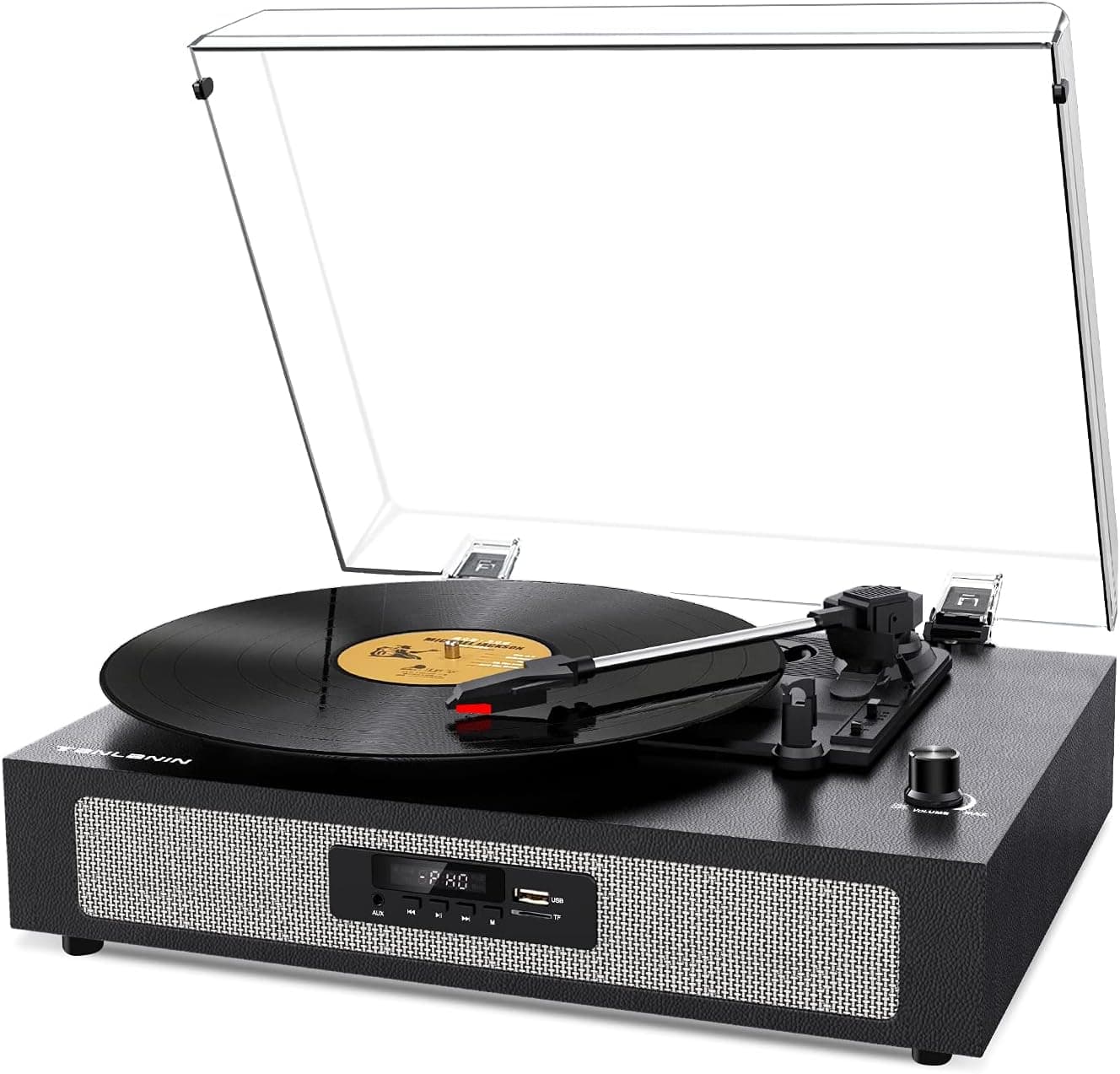 Bluetooth Record Player with Built-in Speakers, 3-Speed Vintage Turntable for Vinyl Records with USB MP3 Recording RCA-Out AUX Line-in, Includes Turntable Mat & Extra Needle, Black