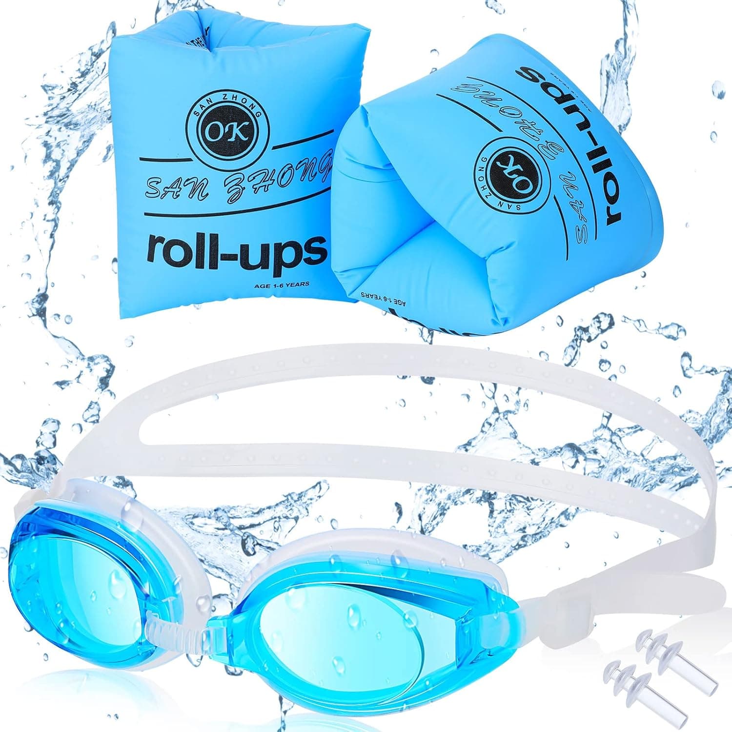 Arm Float Rings for Kids with Anti Fog Adjustable Kid's Swimming Goggles PVC Inflatable Arm Bands Toddler Children Swimming Gear Arm Swimming Ring
