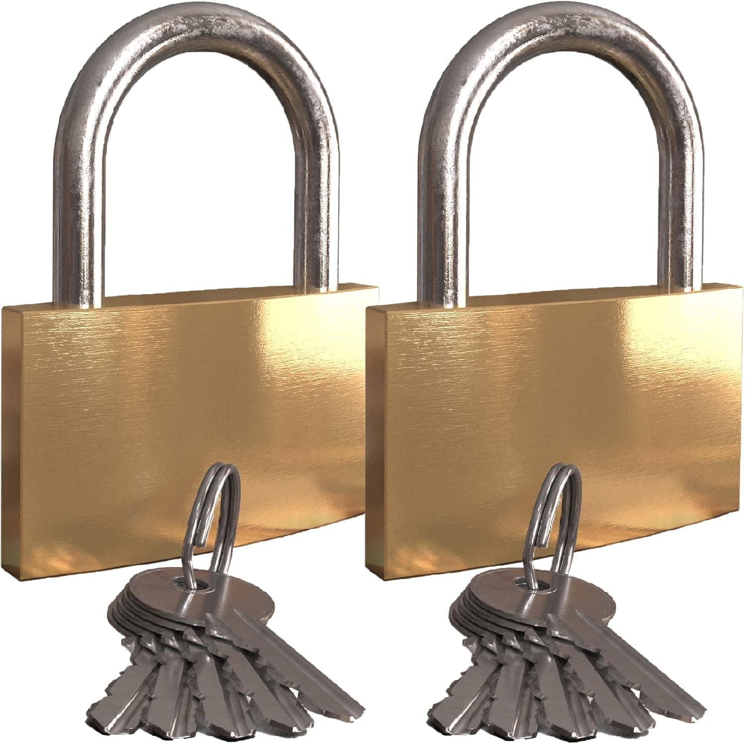 Keyed Padlock - Large 2" Lock with 5 Matching Keys - Shackle Lock for Luggage, Suitcase, Door, Cabinet, Gate, Chests, Lockers - Strong Weatherproof Lock Set Made from Hardened Steel and Solid Brass