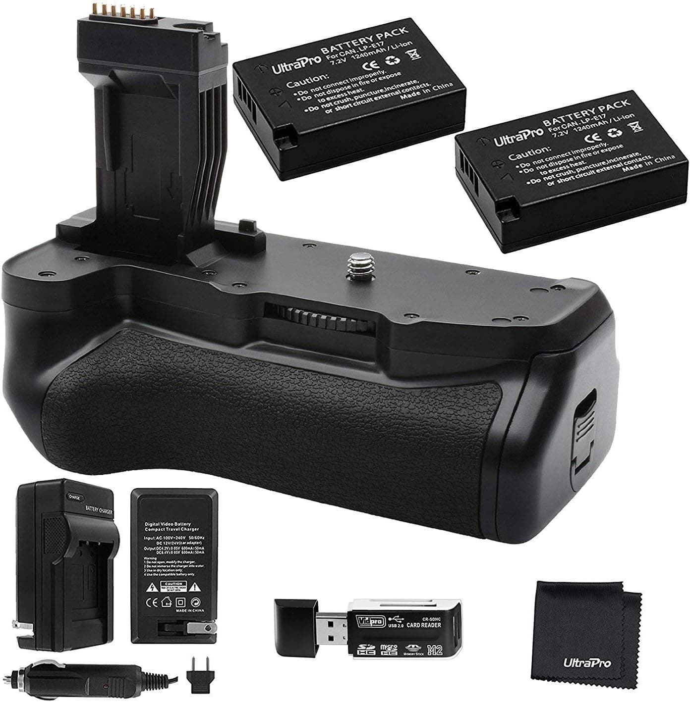 Ultrapro Battery Grip Bundle for Canon Rebel T6i, T6s: Includes BG-E18 Replacement Grip, 2-Pk LP-E17 Long-Life Batteries, Charger, UltraPro Accessory Bundle