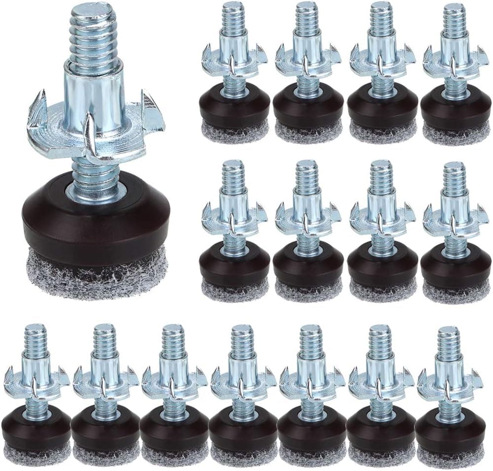 OwnMy High Density Felt Glide Pads Adjustable Furniture Levelers Chair Table Leg Levelers Floor Protector Pads with Metal T-Nuts - Adjustable Height 0.5" to 1" (Dia 3/4" - 16 PCS)