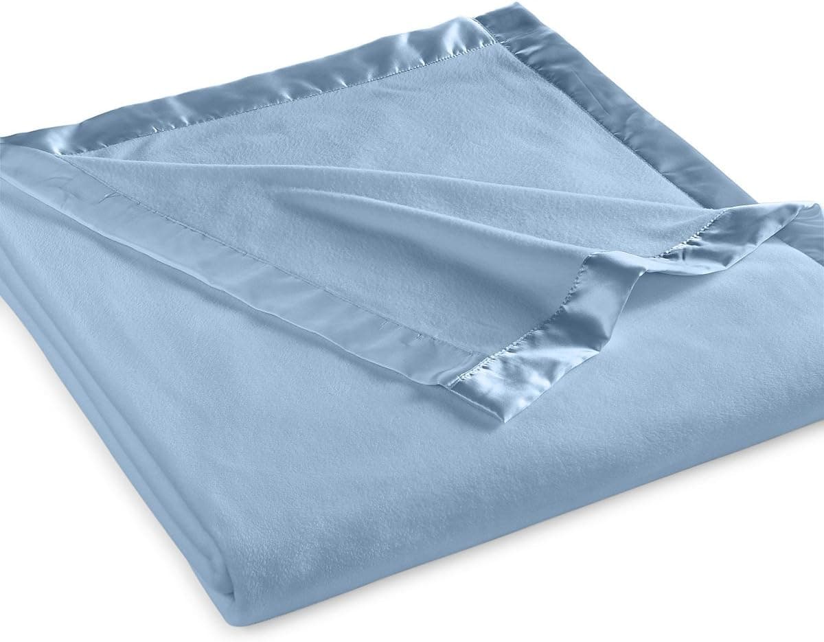 Martha Stewart Easy Care Soft Fleece Full Queen Blanket Blue Fog