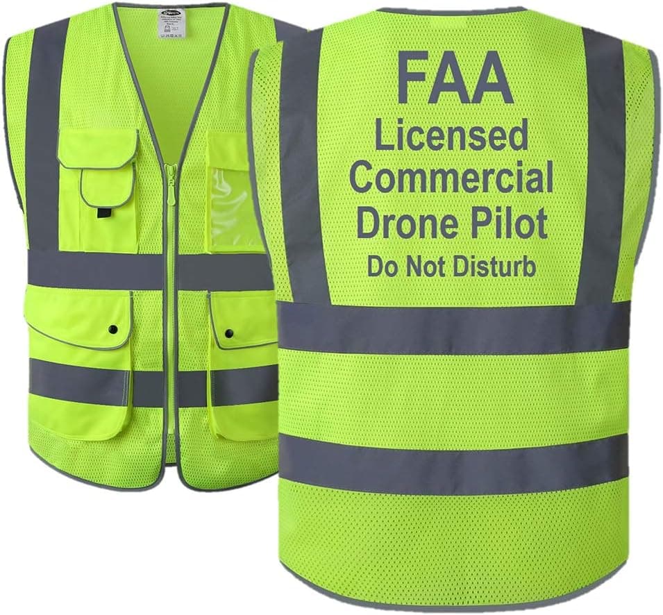 JKSafety 9 Pockets Class 2 High Visibility Zipper Front FAA Drone Pilot Safety Vest With Reflective Strips,HQ Breathable Mesh, Meets ANSI/ISEA Standards (210-Drone-Yellow M)