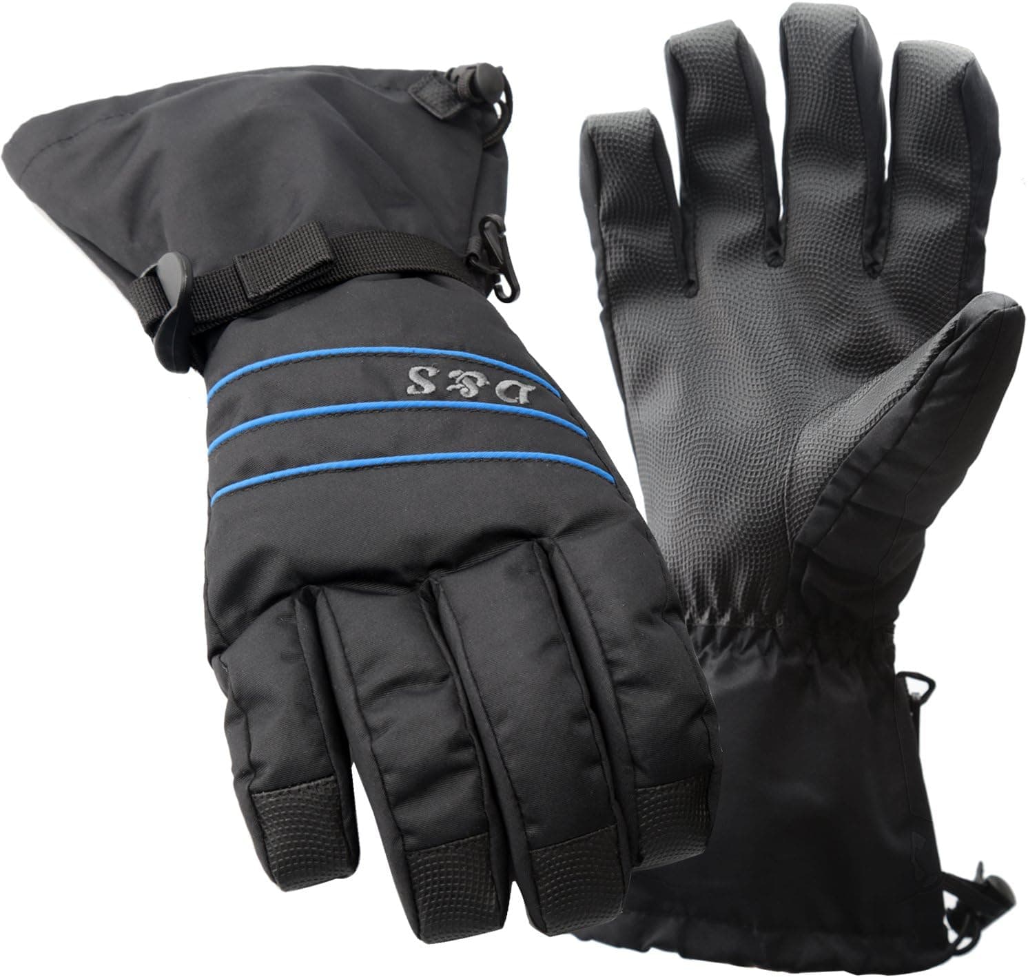 D&S Ski Gloves Men - Waterproof Warm Adult Cold Weather Winter Glove - Full Finger Gear - Perfect for Windproof,Snow,Snowboard,Snowmobile,Skiing,Snowboarding - Insert HIPOTEX Waterproof Bag (Black L)
