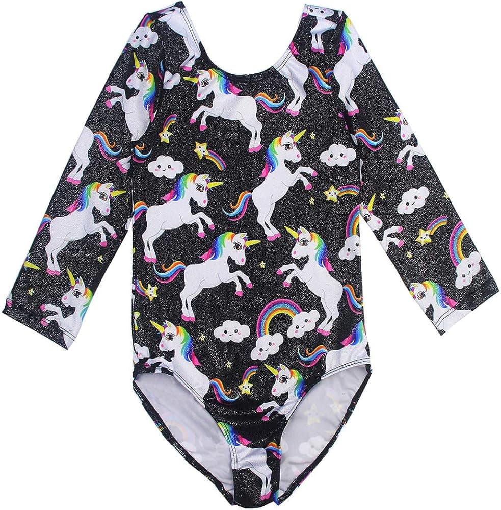 Toddler Kids Pretty In Gymnastics Leotards Long Sleeve Girls Unicorn Sparkly Unique Dance Unitards Black 2T 3T 4T