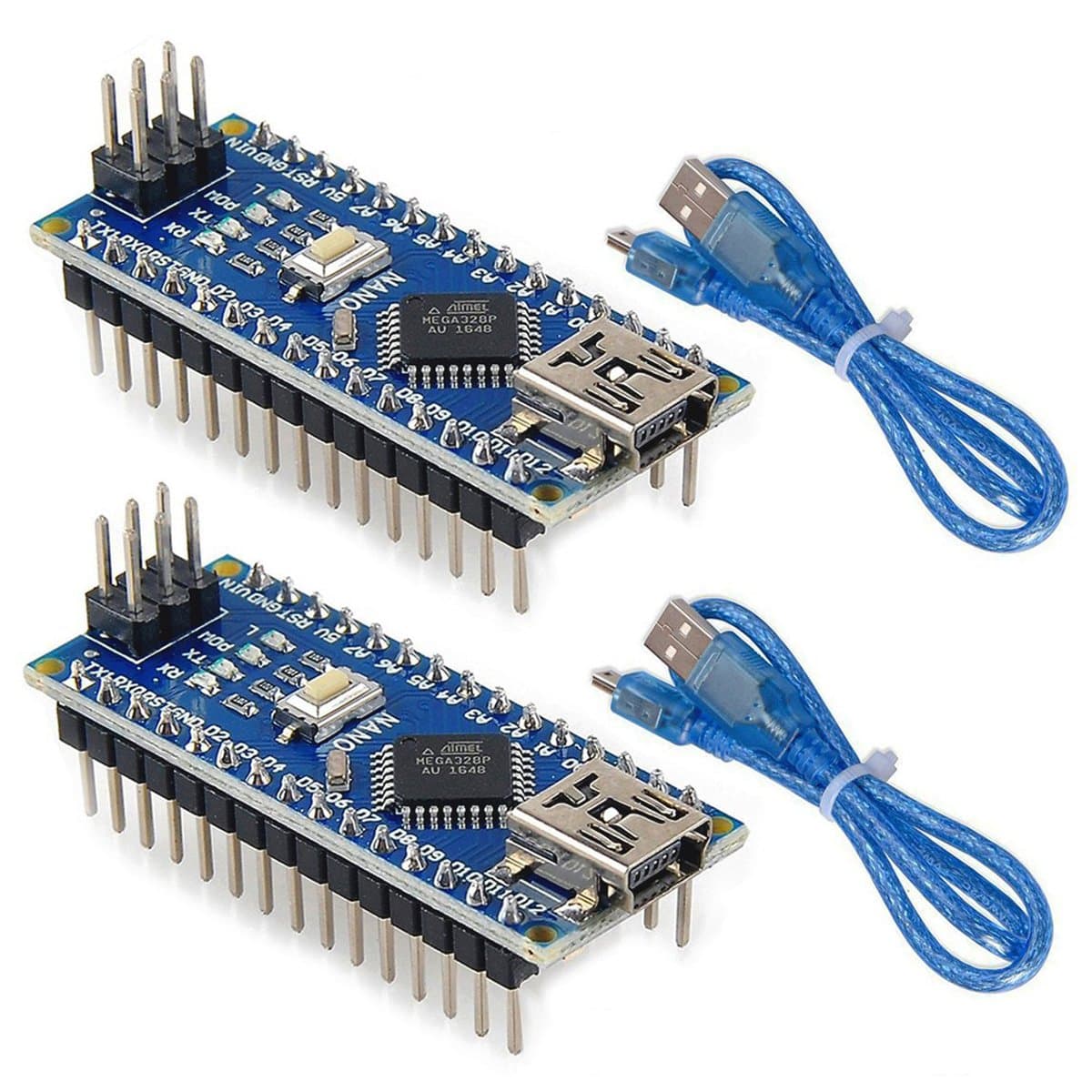 2pcs Nano V3.0,ATmega328P Microcontroller Board,Nano Board CH340G Chip 5V 16MHz with 2pcs 245mm USB Cable, Compatible with Arduino Nano V3.0 for Arduino