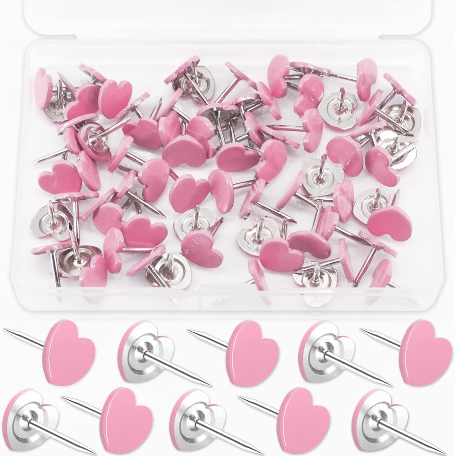 100 PCS Heart Shape Push Pins for Cork Board Cute Thumb Tacks Decorative Steel Push pins for Bulletin Board Home School Office Kitchen (Pink)