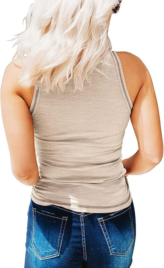 KINLONSAIR Women's Sleeveless Henley Tank Tops Ribbed V Neck Button Down T Shirts Summer Slim Fit Tee Tops