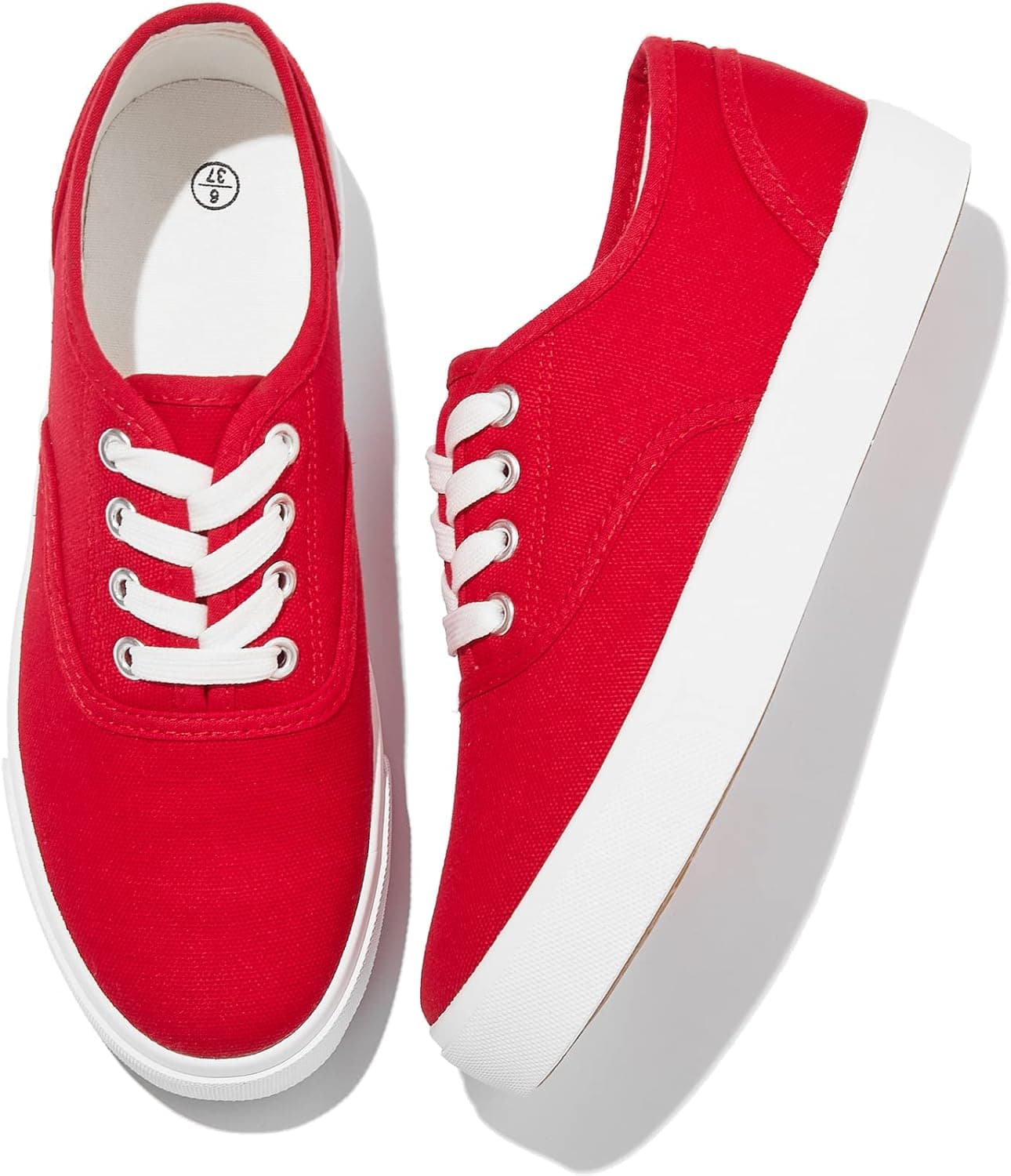 Womens Canvas Shoes Low Cut Canvas Sneakers Walking Running Shoes（Red,US7