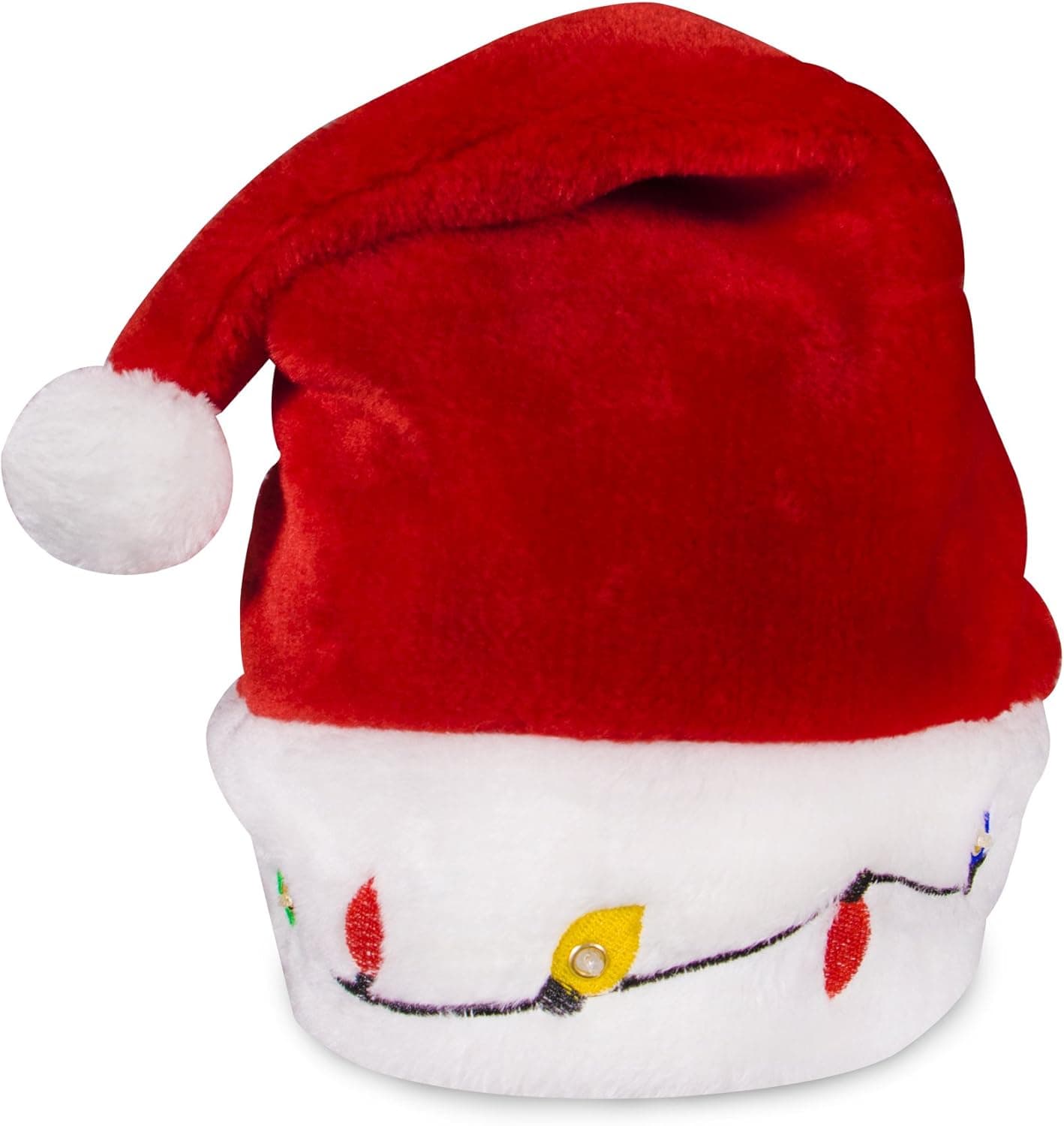 LED Light-up Christmas Bulb Plush Santa Hat for Adults and Kids Red
