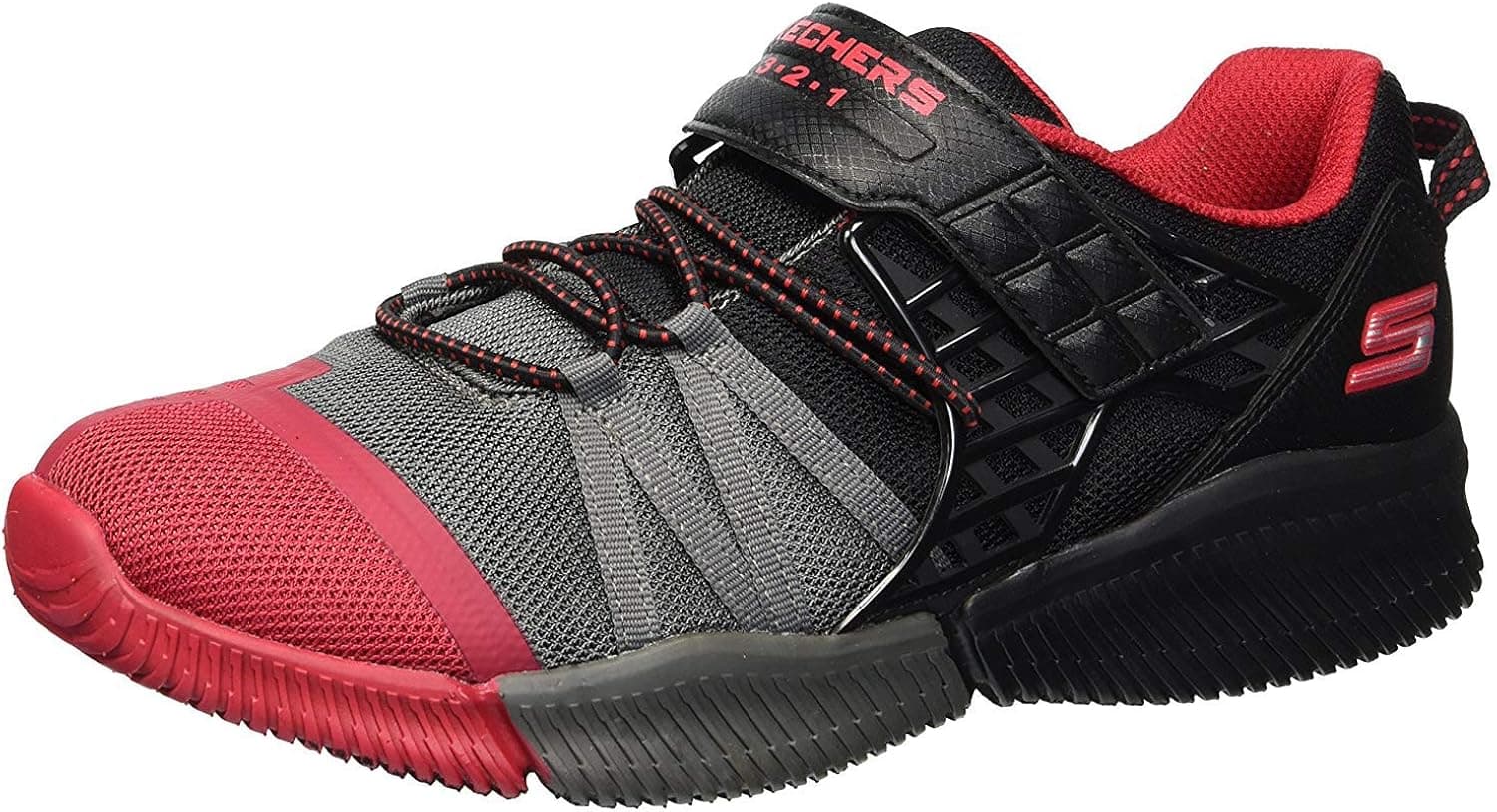 Skechers Kids Boy's ISO-Flex Sneaker, Black/Grey/Red, 3 Medium US Little Kid