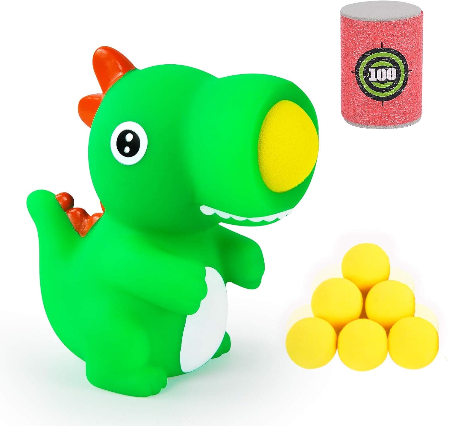 KUARLUBI T-Rex Dinosaur Toy Shooter Ball Blaster - Animal Popper with 6 Foam Ball - Indoor and Outdoor Play for Age 4+