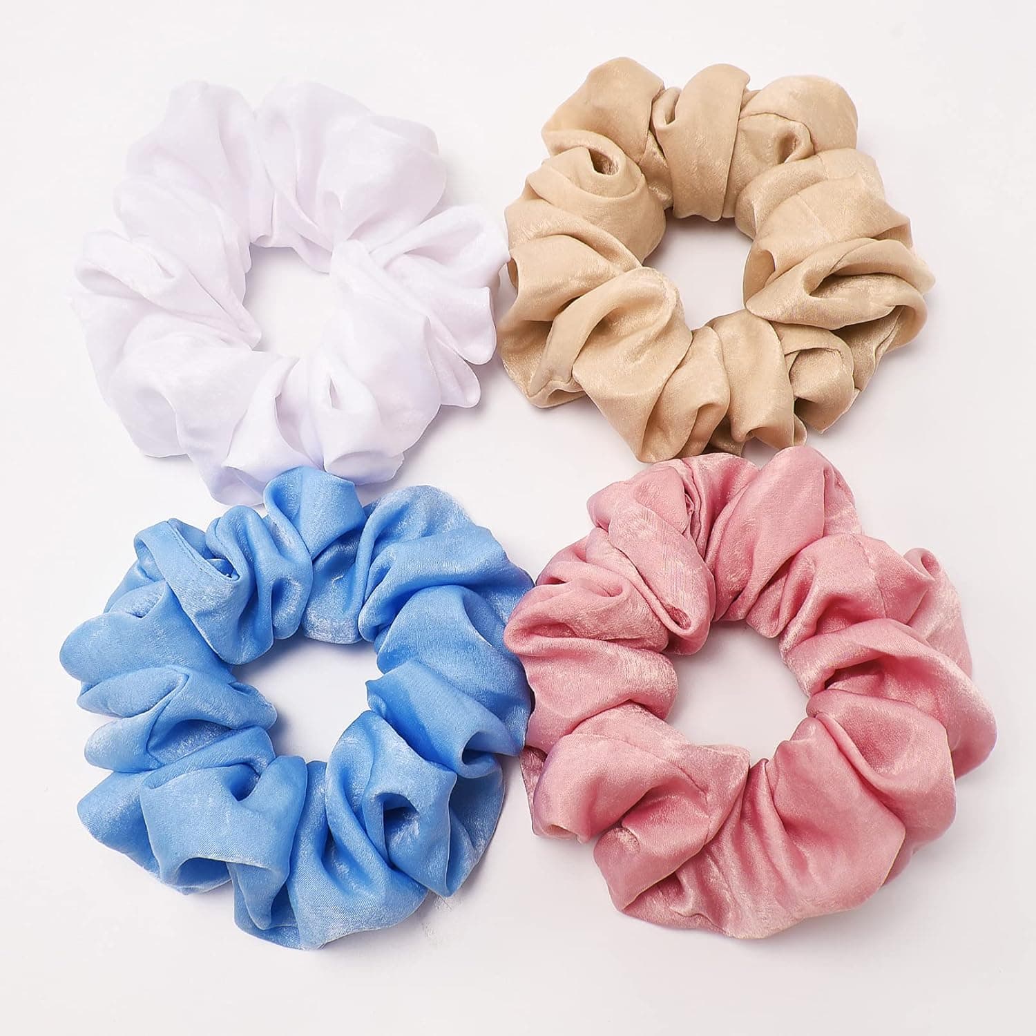 XL Big Silk Scrunchies Hair Ties for Women - CEELGON Oversized Satin Silk Scrunchie Extra Large Jumbo Gigantic Soft Chiffon Cute Scrunchy for Curl Thick Hair 4 Pack (Pink,Champagne,White,Blue)