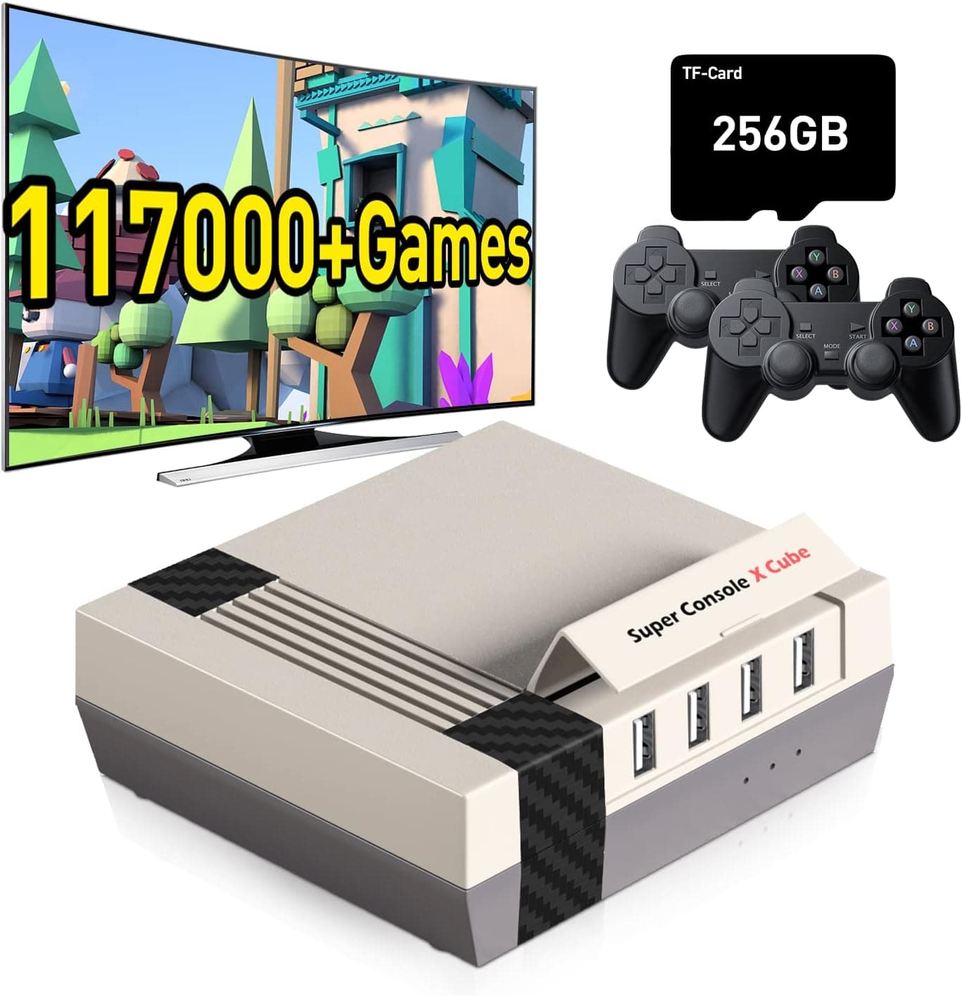 117,000+ Video Game,Super Console X Cube Retro Game Console, Mini Game Consoles Support 4K TV Output,Up to 4 Players,LAN/WiFi,Gaming Consoles Compatible with PSP/PS1/ARCADE/MAME/DC,Best Gifts for Men