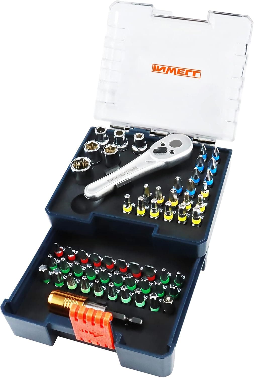Inwell 58 Piece 1/4" Drive Mini Ratchet Wrench Set,Mini Socket Set,Screwdriver Bit Set,Driver Bit Set - Phillips,Slotted,Hex,Square,Trox,Tamper Proof Torx,Adapter,Quick Release Bit Holder