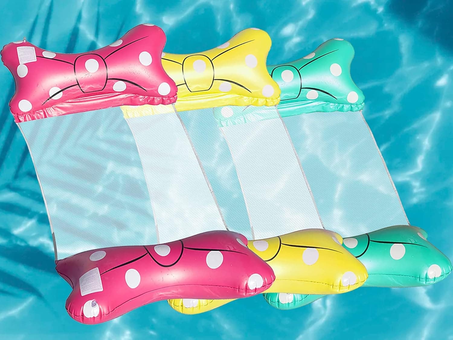 Boxgear Pool Hammock - Inflatable Float for Adults with Portable Air Pump - Cute Bow-Knot Lounge Chair Water Floatie - 4 in 1 Saddle, Chair, Drifter & Floating Device - Swimming Accessories