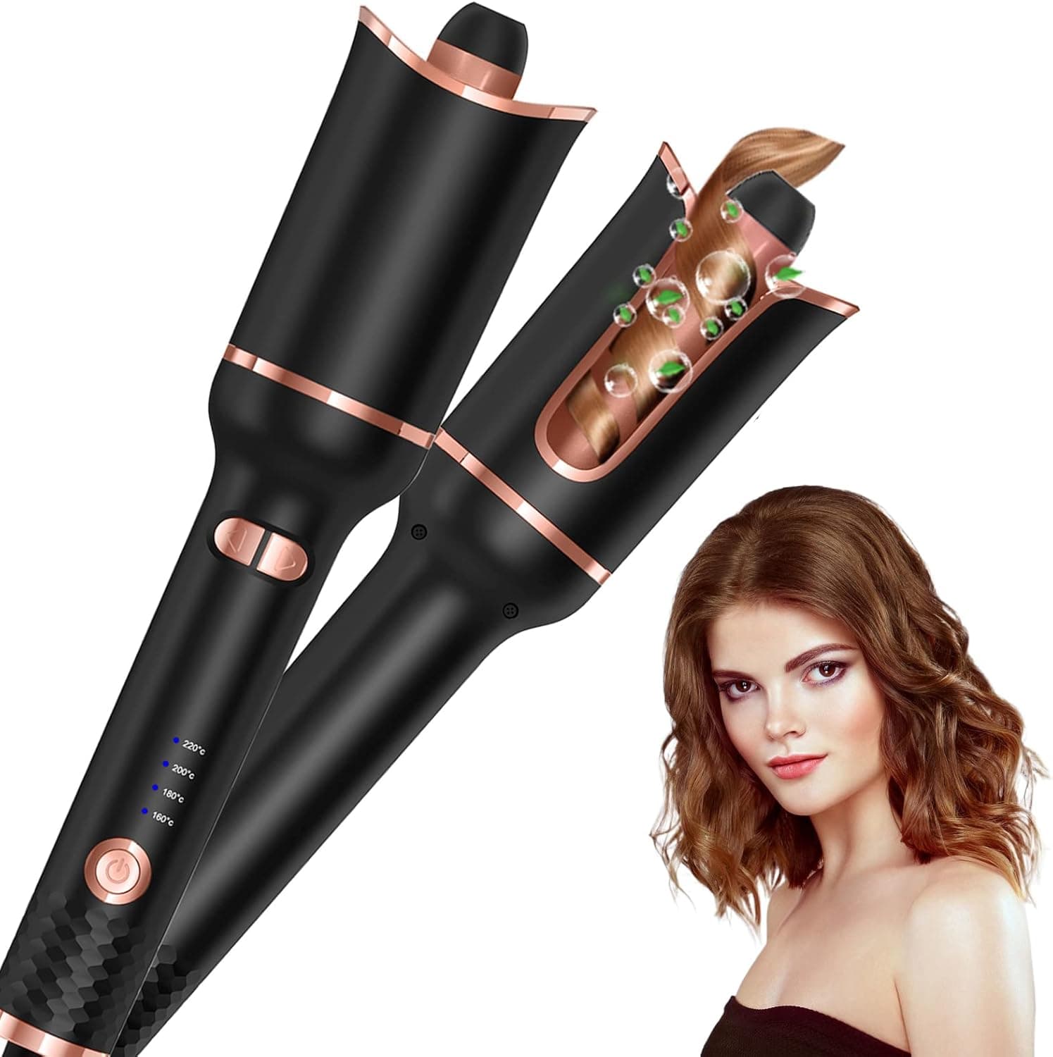 Auto Hair Curler for Medium-Length Hair,Ceramic Auto Rotating Curling Wand,Ionic Barrel with 1" Large Rotating Slot & 4 Temp Settings, Auto Shut-Off, Fast Heating Dual Voltage Spin Iron