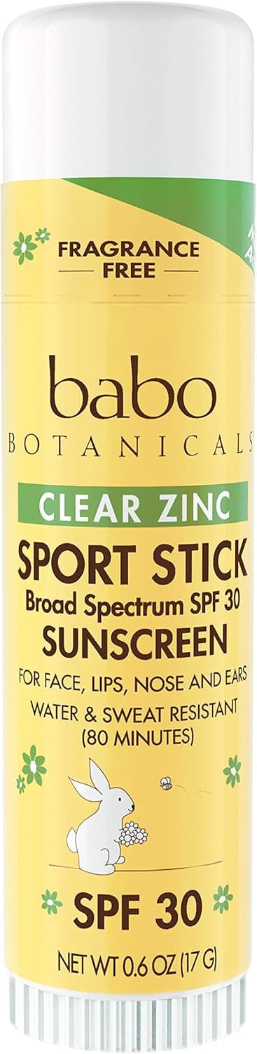 Babo Botanicals SPF 30 Clear Zinc Sport Sunscreen Stick, Fragrance Free, 0.6 Ounce