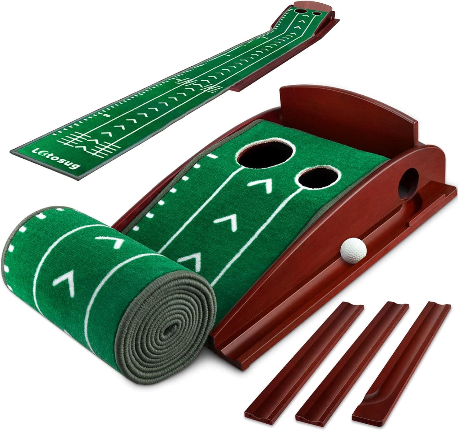 Putting Green, Putting Matt for Indoors, Putting Mat with Auto Ball Return System and 2 Holes, Golf Training and Practicing Equipment at Home or in The Office, Golf Gifts Accessories for Men