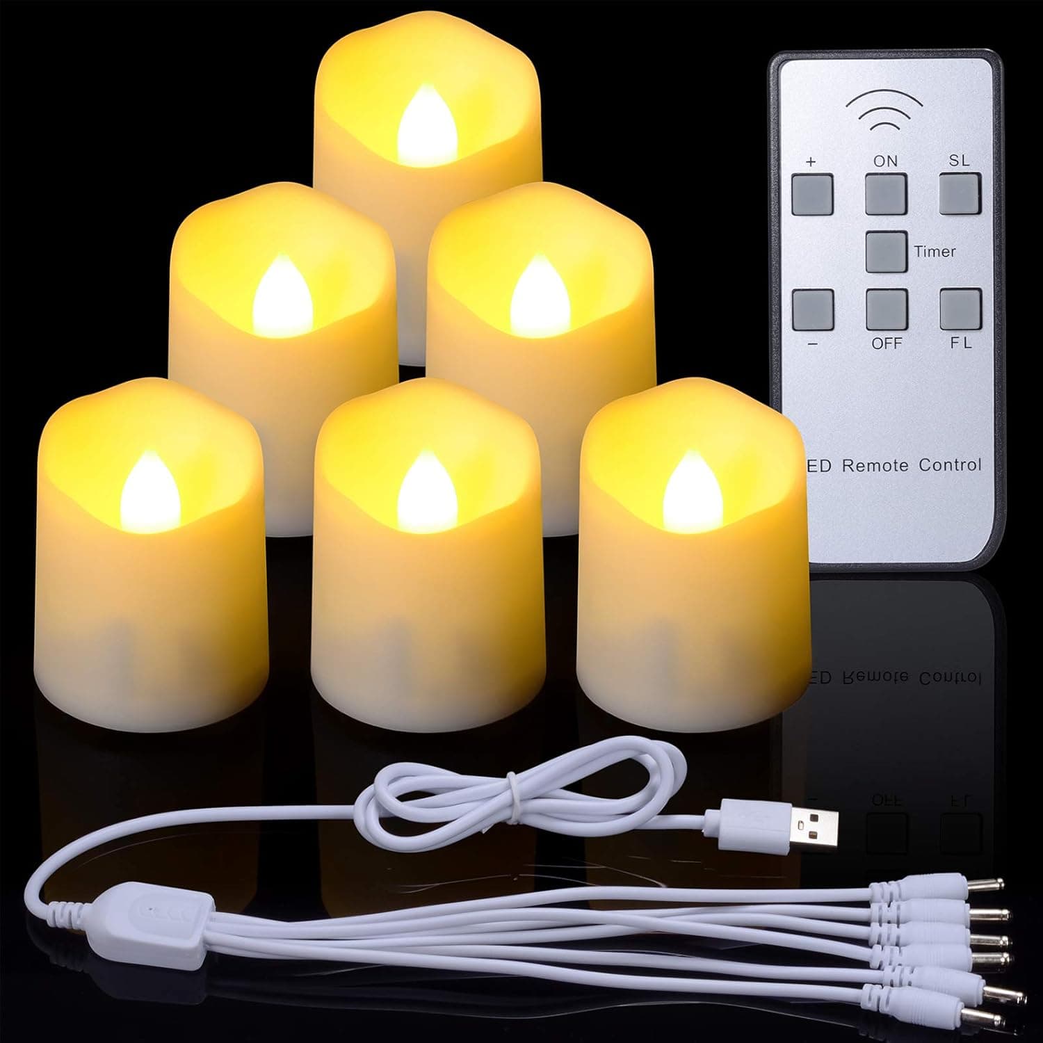 PChero Rechargeable Tea Lights with Timer Remote, 6 Packs Flickering Flameless LED Tealights Candles for Table Centerpieces Bedroom Home Decor Thanksgiving Halloween Decorations