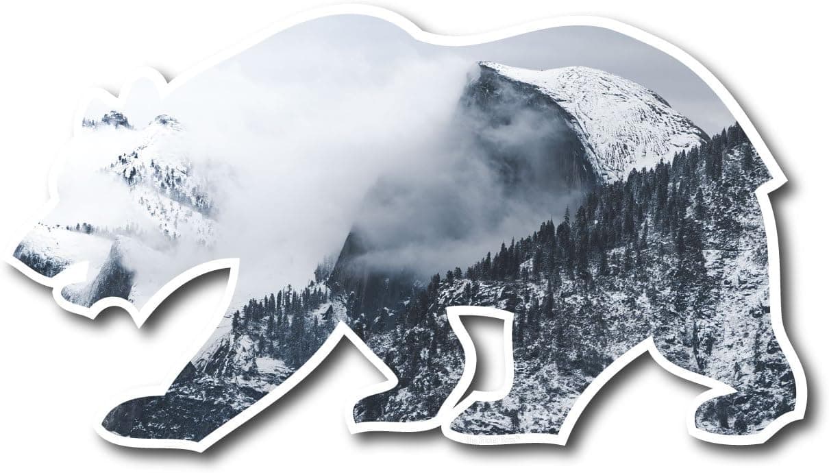 Snowy Half Dome Yosemite Valley Cali Bear Vinyl Sticker for Laptop Journal or Wall