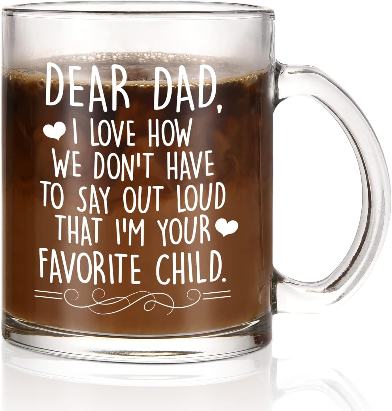 Homlouue Dad Gift, I Love How We Don't Have to Say Out Loud I'm Your Favorite, 11oz Dad Glass Coffee Mug for Men Dad Father Daddy Stepdad, Father’s Day Christmas Birthday Gift from Son Daughter