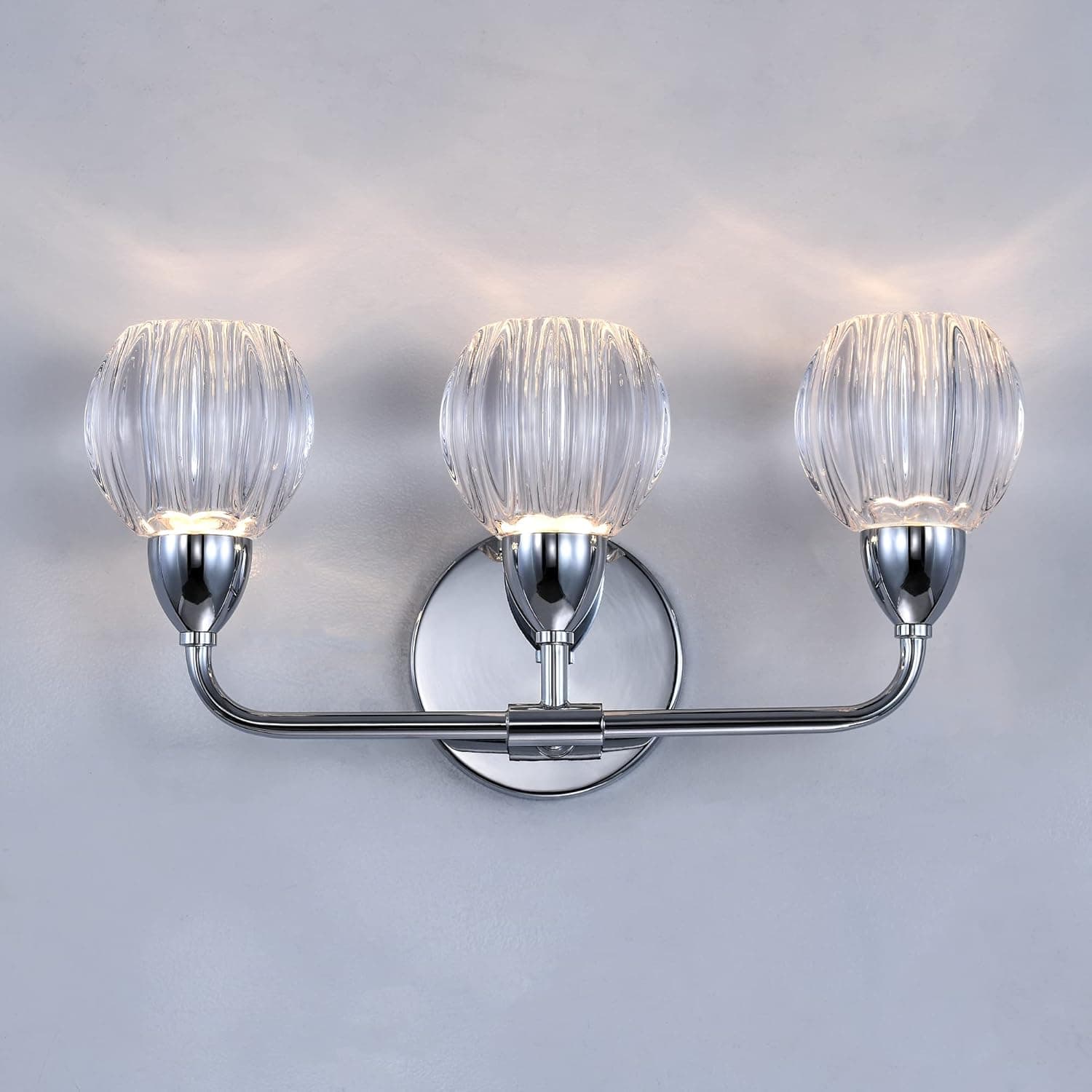 Gris Bathroom Vanity Light,15W[120W Equiv.] Wall Vanity Light Fixture 3-Light Wall Sconce Lighting with Clear Glass Shade,1200 LM（Not Dimmable）Chrome Indoor Wall Lamp for Mirror Cabinet Powder Room
