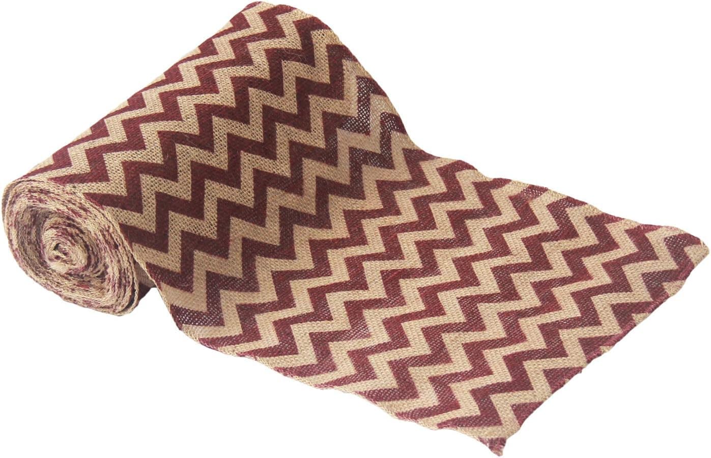 Burgundy Chevron Burlap Table Runner Roll - 12" x 10 Yards Jute Hessian with Finised Edges Banquet Wedding Party Event Decoration and Crafts (Burgundy, 10 Yards)