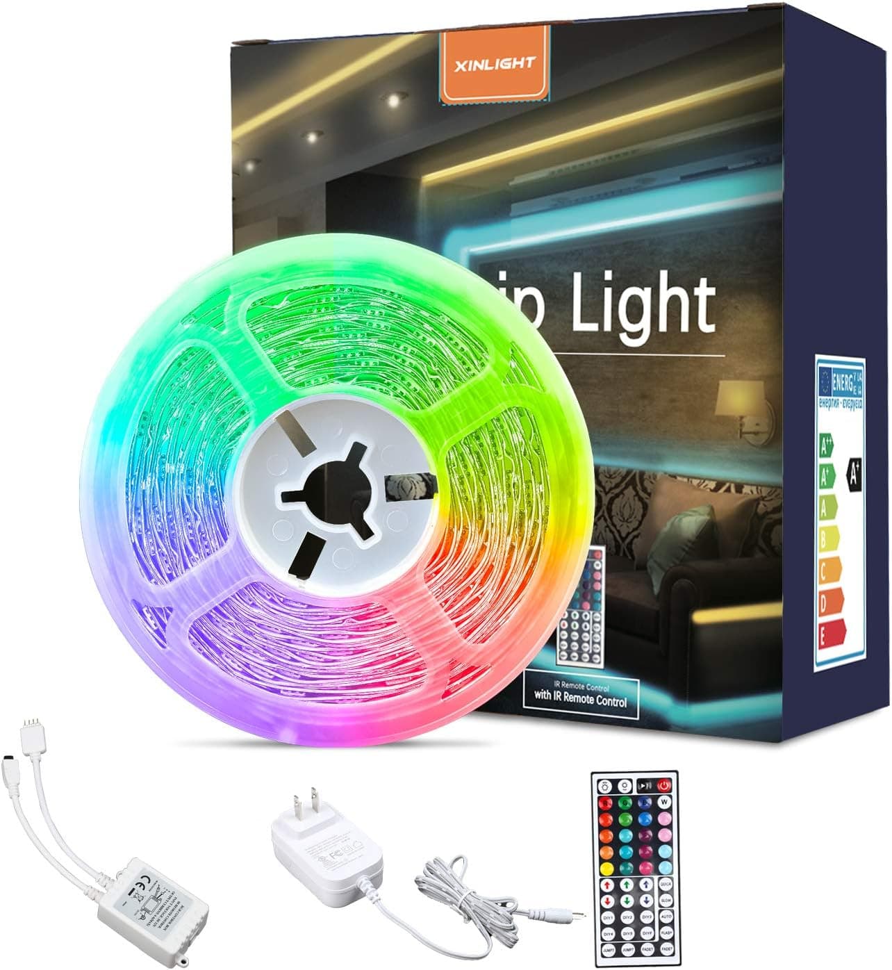 XINLIGHT LED Strip Lights, 16.4ft RGB Color Changing Light Strip Kit with Remote and Control Box for Room,Bedroom, TV, Cupboard Decoration, Bright 5050 LEDs, Easy Installation