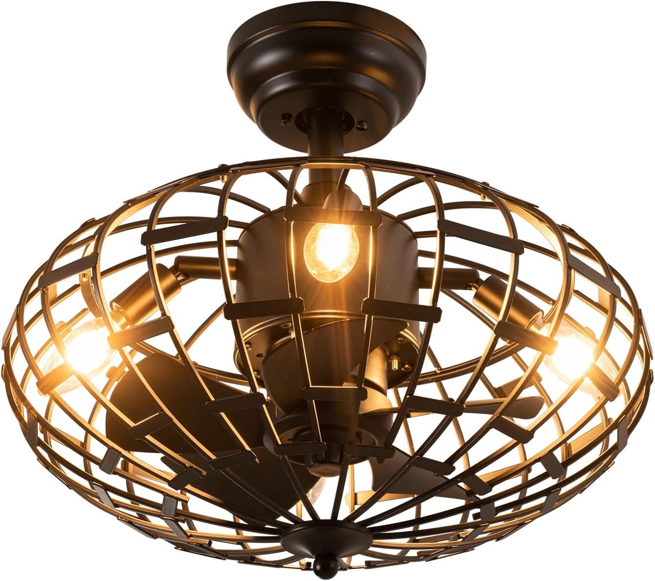 Tangkula Caged Ceiling Fan with Light, Enclosed Ceiling Fan with 5 Blades, 3 Wind Speed, Remote Control, 4 x E12 Base (No Bulb), Vintage Caged Chandelier Fan Suitable for Hallway Corridor (Black)