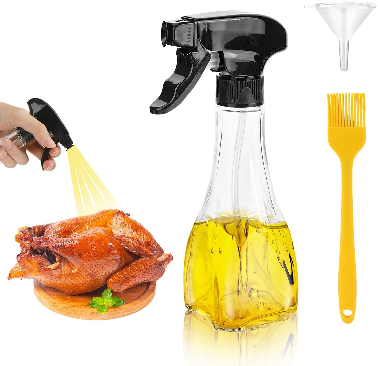 Mystery 240ml Olive Oil Sprayer for Cooking, Premium Glass Olive Oil Spray Bottle Spritzer, Vinegar Oil Spray Dispenser for Cooking Oil Mister for Air Fryer, BBQ, Salad, Kitchen Baking, Roasting