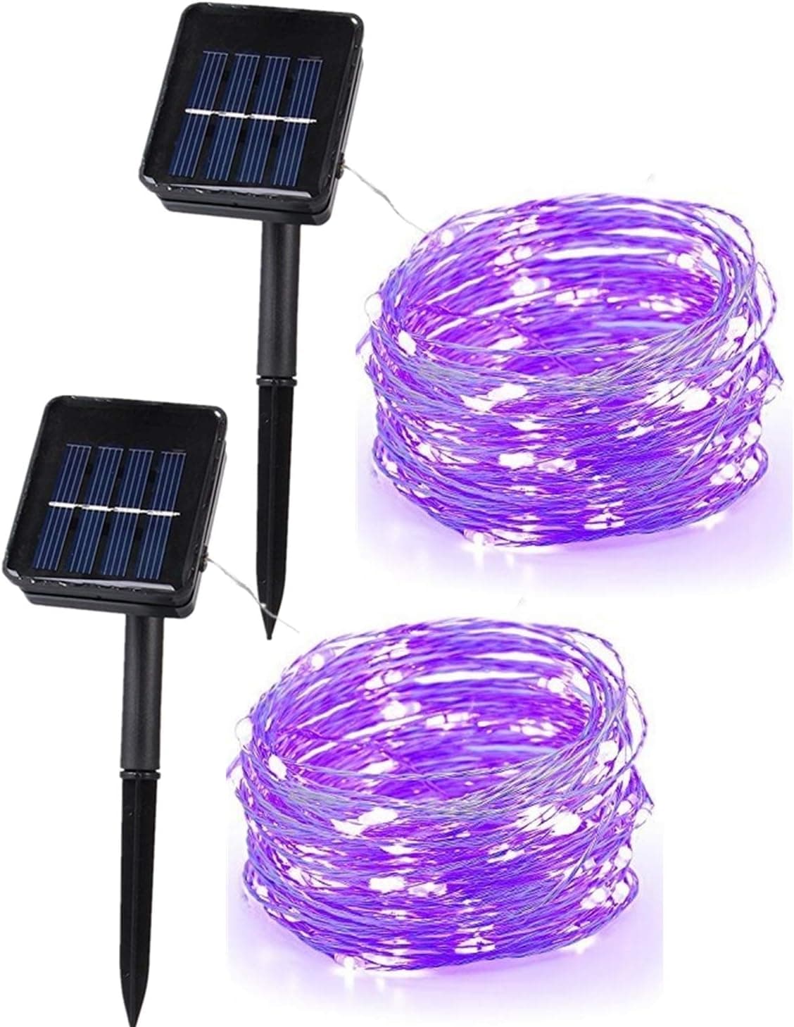 Anxus Solar String Lights, 100 LEDs Purple Starry String Lights, Copper Wire Solar Lights Ambiance Lighting for Outdoor, Gardens, Homes, Dancing, Christmas Party (2 Pack)