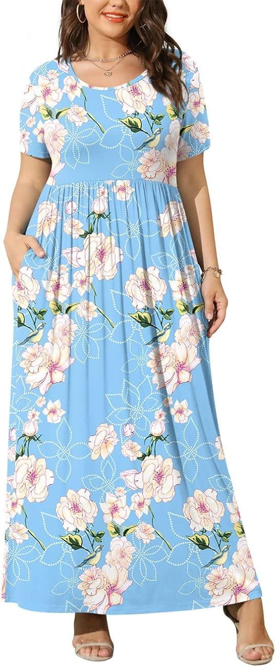 BISHUIGE Women Summer XL-6X Plus Size Maxi Dress Long Dresses with Pockets