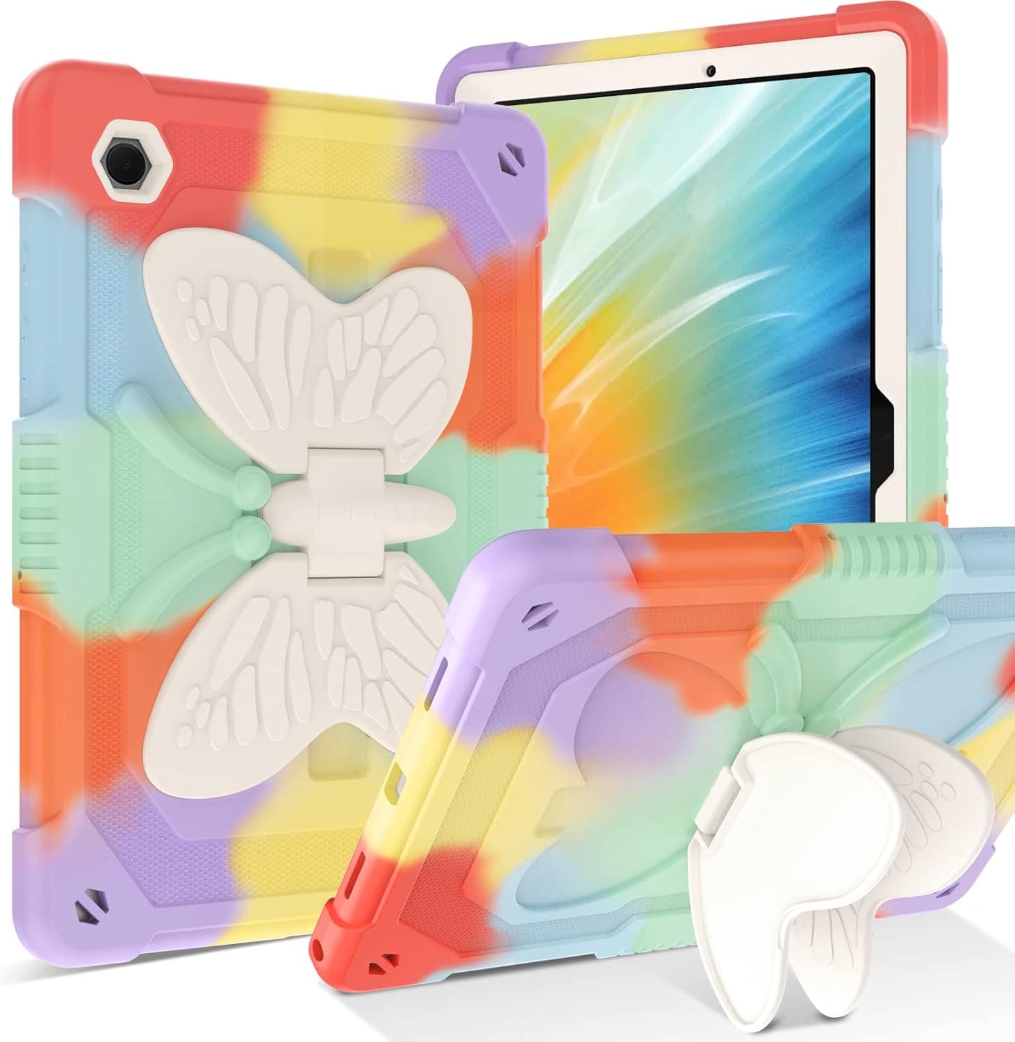 YINLAI for Galaxy Tab A8 10.5 Case with Butterfly Wings Kickstand Kids Girls Hard Shockproof Protective Smart Tablet Cover for Samsung Galaxy Tab A8 10.5 Inch 2022 [SM-X200/X205/X207],Colorful Red