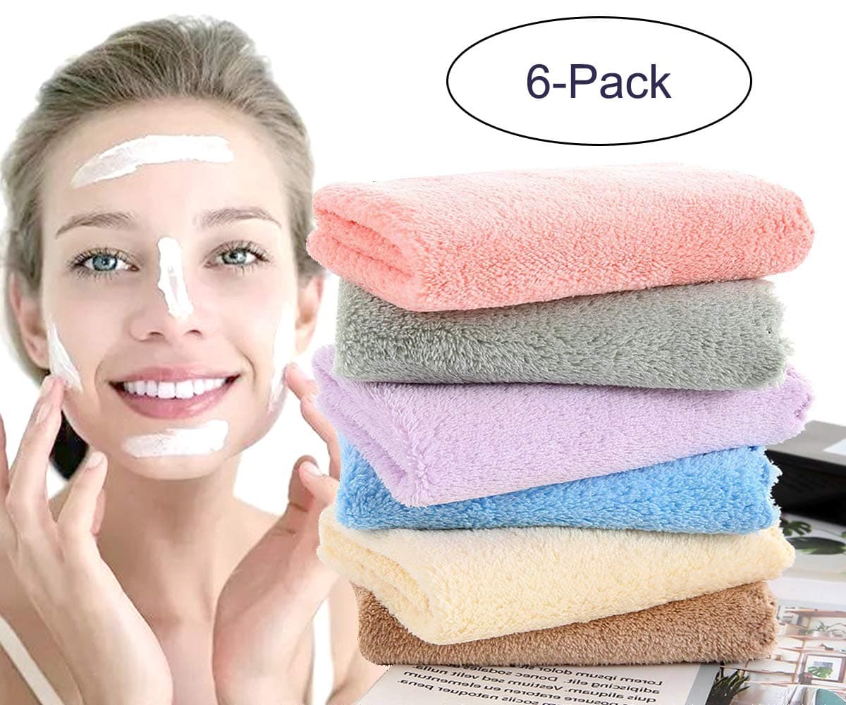 ForNeat Facial Cloth Face Makeup Remover Cloths Face Cleaning Towels Microfiber Washcloths for Face Reusable 12inch x 12inch(6-Pack)