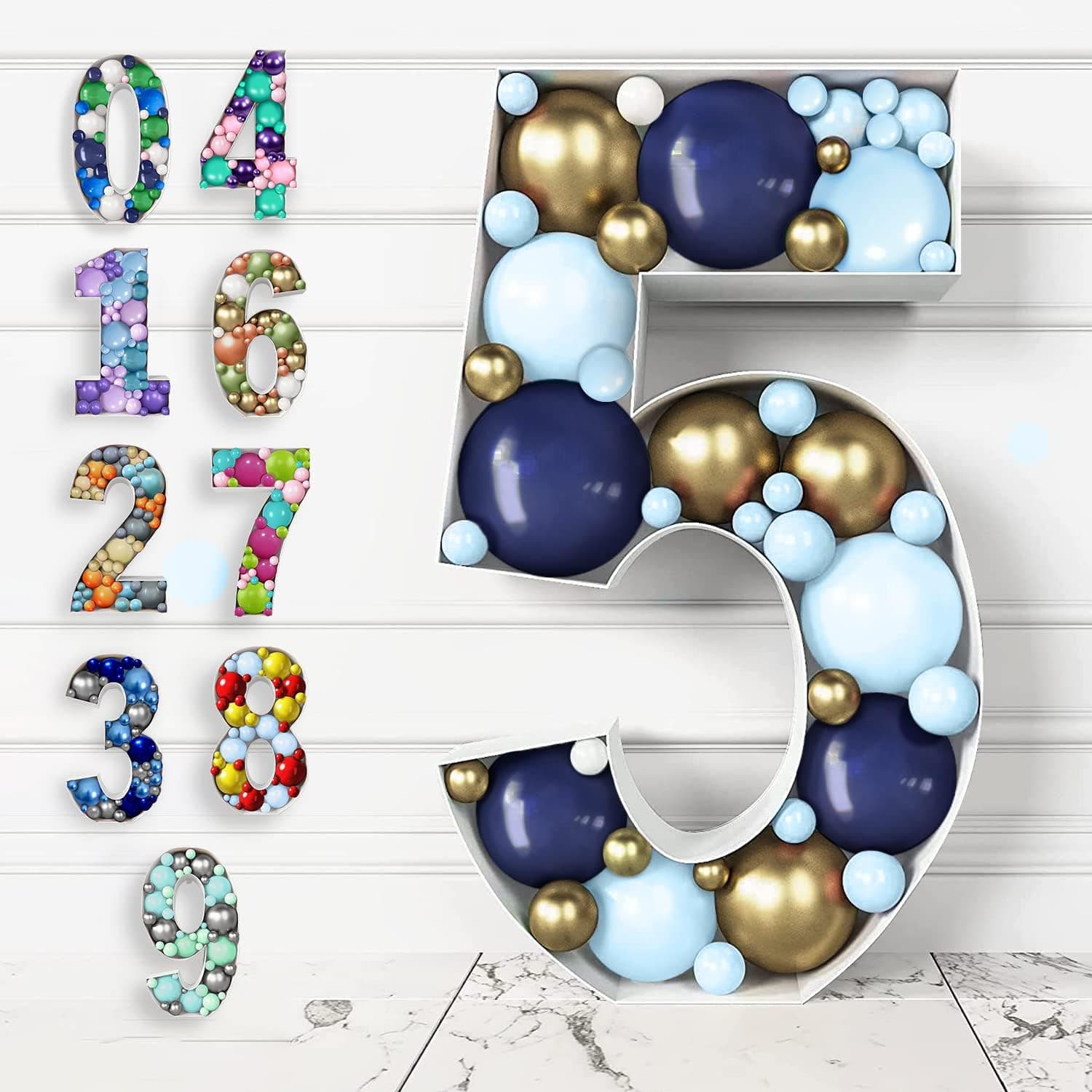 HOUSE OF PARTY Mosaic Numbers for Balloons 3ft - Marquee Numbers Pre-Cut 3 Feet Tall Balloon Number Frame, 5 Mosaic Cardboard Number