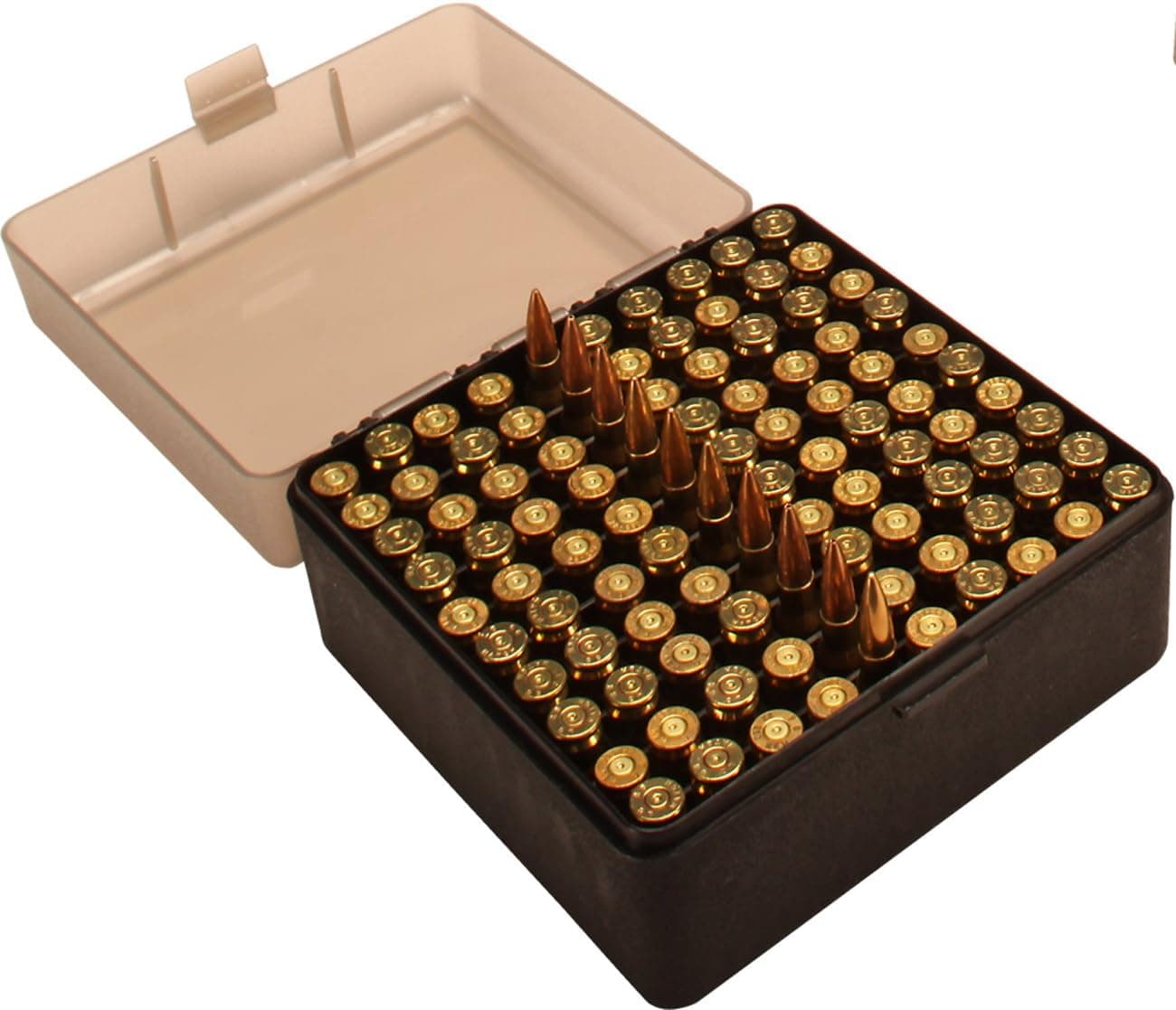 MTM Plastic Ammo Box, Clear Smoke 100 Round 223/5.56 / More