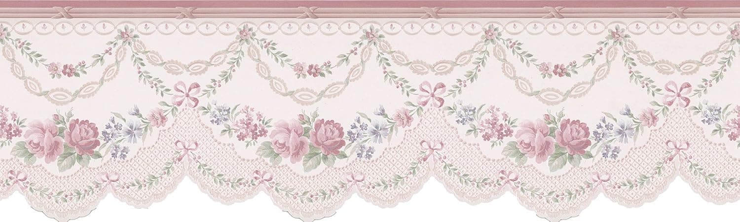 Brewster Mirage 979B12126 Cameo Rose IV Floral Swag Necklace Wall Border, 6.25-Inch by 180-Inch, Pink