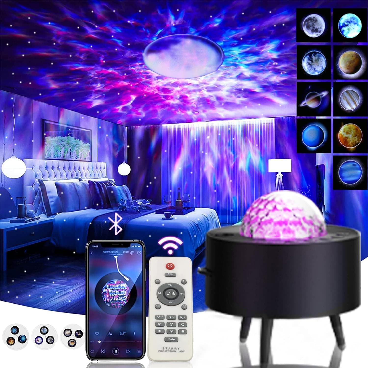Star Projector, VEESA 3 in 1 planet Galaxy Projector for Bedroom, Bluetooth Speaker and White Noise Aurora Projector, Night Light for Kids Adults Gaming Room, Home Theater, Ceiling, Room Decor (Black)