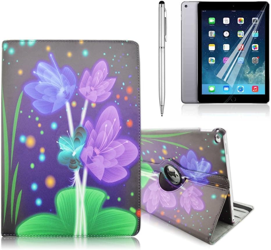 iPad Pro Case, Gift-Hero(TM) 360 Degree Rotating Stand Case Smart Cover [Auto Wake/Sleep Function] for Apple iPad Pro 12.9 Inch Tablet (Violet Flower)