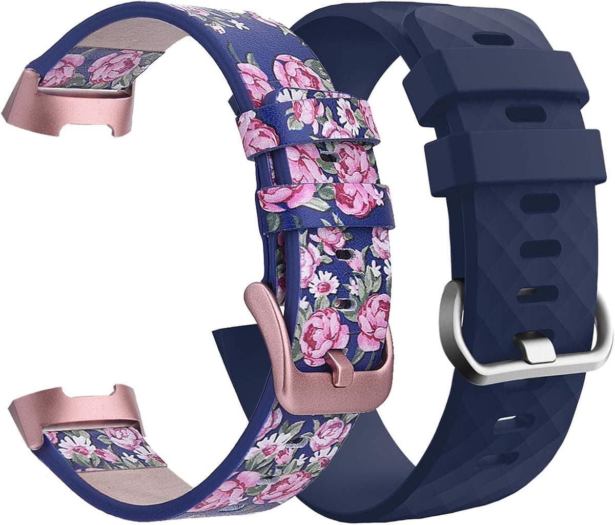 TOROTOP Band Compatible with Fitbit Charge 3 Bands/Charge 3 SE Band 2 Pack Women Men,Leather Band + Silicone Replacement Bracelet Strap for Charge 3/Charge 3 3 SE