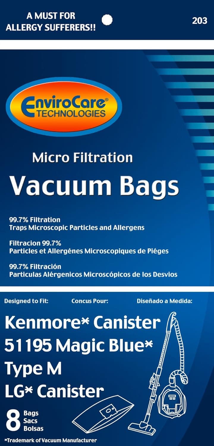 EnviroCare Replacement Micro Filtration Vacuum Cleaner Dust Bags made to fit Kenmore 51195 Magic Blue Canisters 8 pack
