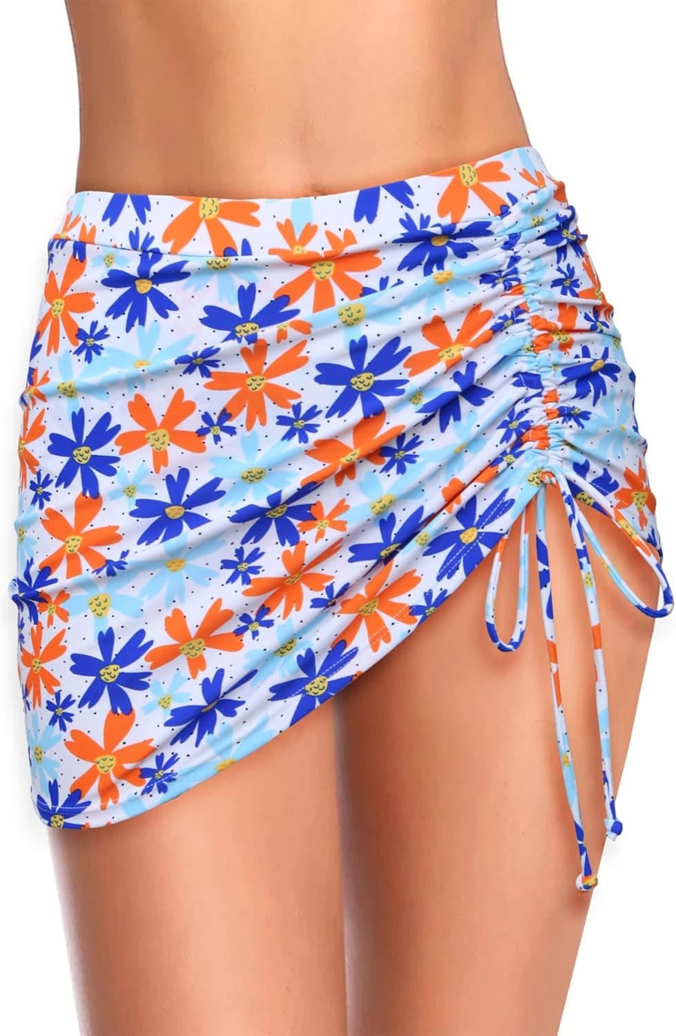Byoauo Women's Swim Skirt Solid Ruched Swimsuits Side Slit Pull Tie Bikini Bottom
